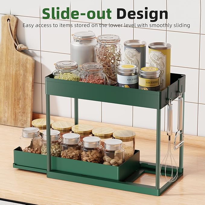 Simple Trending Under Sink Organizer 2 Pack, Sink Pull-Out Sliding Storage Cabinet, 2-Tier Under Shelf Organizer for Kitchen Bathroom, Green - Image 4