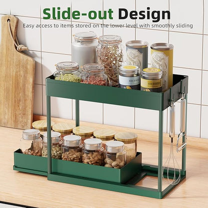 Simple Trending Under Sink Organizer 2 Pack, Sink Pull-Out Sliding Storage Cabinet, 2-Tier Under Shelf Organizer for Kitchen Bathroom, Green - Image 4