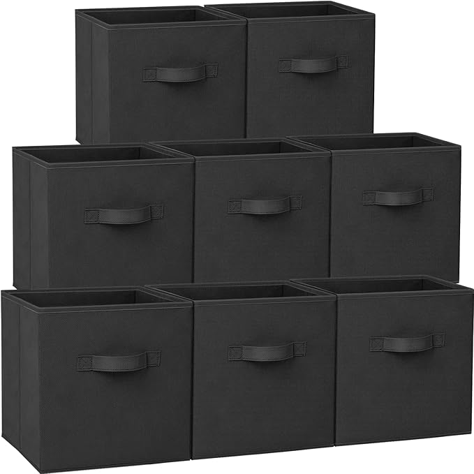 Criusia Large Storage Cubes - 13 Inch Heavy Duty Fabric Storage Bins for Shelves Closet, Cube Organizer - 8 Pack Collapsible Cube Storage Bins Baskets for Organizing Clothes Blankets Toys (Black) by Criusia