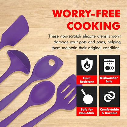 Chef Craft Premium Silicone Kitchen Tool and Utensil Set, 5 Piece, Purple - Image 3