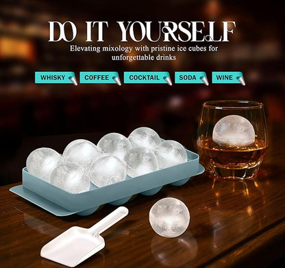 1.8in Large Ice Cube Molds - Big Round Whiskey Plastic Ice Trays for Freezer with Bucket, Scoop, Tongs, 2 Straws - Easy to Fill & Release, Bourbon Cocktail (3 pack, 8 Balls) - Image 4
