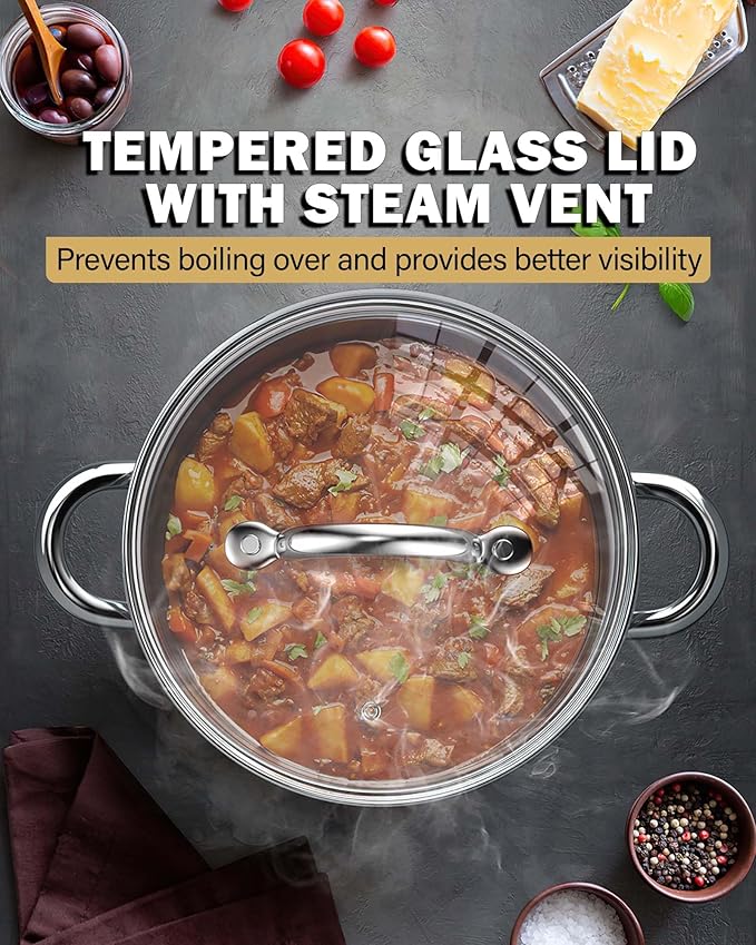 Cook N Home 3-Quart Stainless Steel Pot, Small Stock Pot with Glass Lid, Basics Saucier Casserole Stockpot - Image 4