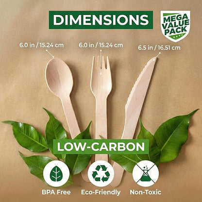 700 PCS Wooden Cutlery Set - 100% Compostable Silverware (300 Forks, 200 Spoons, 200 Knives) - Eco-Friendly Wooden Utensil Set & Disposable Party Utensils, Alternative to Bamboo Cutlery - Image 8