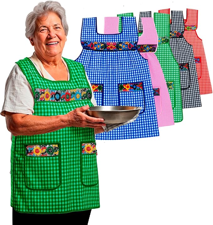 Cuitáxi Traditional Mexican apron for women with deep pockets and beautiful flower embroidery 1 piece - Mandiles para mujer