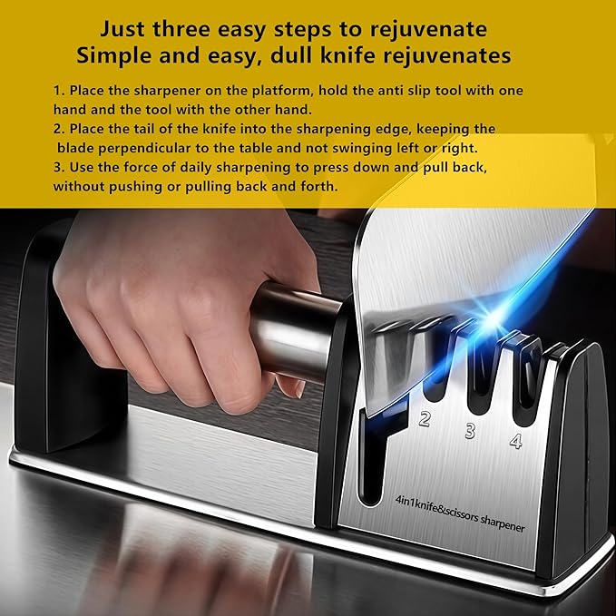Knife Sharpeners, 4 in 1 Professional Chef's Kitchen Knife Accessories, Kitchen Blade & Scissors Sharpening Tool, Versatile Manual Knife Sharpener, Easy to Use, for Kitchen Knife - Image 7