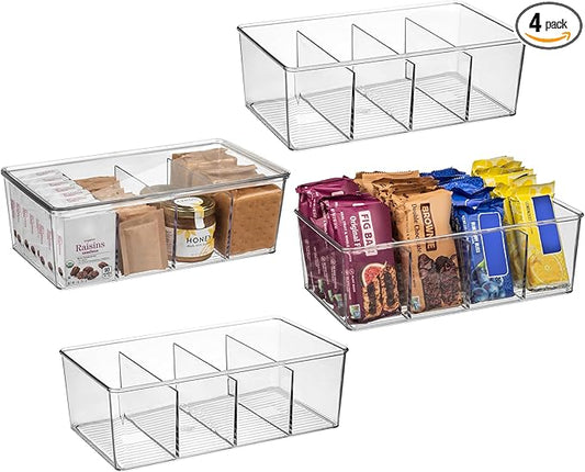 ClearSpace Pantry Organization and Storage Bins with Removable Dividers & Lids – Perfect Pantry Organizers or Kitchen Organization – Refrigerator Organizer Bins, Cabinet Organizers, 4 Pack