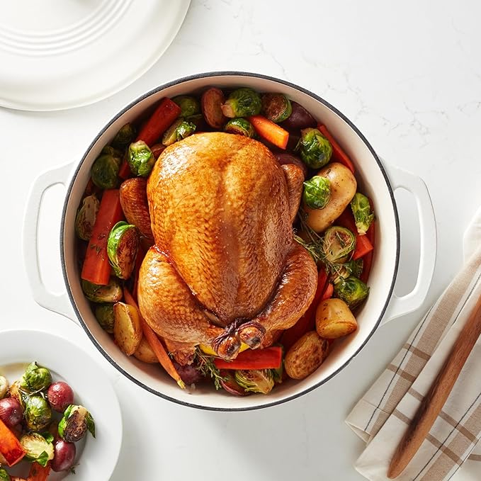 Amazon Basics Enameled Cast Iron Dutch Oven Pot with Lid, Round, Dual Handles, Heavy-Duty, Oven Safe for Stews, Roasting, Baking, 7.3-Quart, Matte White - Image 7