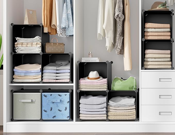 6-Cube Storage Organizer, Closet Organizer Storage Cabinet Shelf Bookcase Bookshelf with Metal Hammer, Storage Cubes Organizer Cabinet for Kids, Closet, Bedroom, Bathroom(11.8x11.8x11.8 inch)Black - Image 6