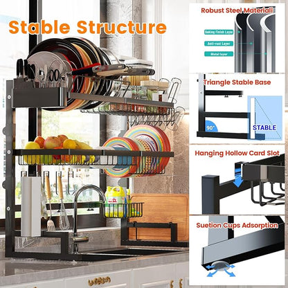 ADBIU Over Sink Dish Drying Rack (Expandable Height/Length) Snap-On Design Large Dish Drainer Storage Counter Organizer 32-40L x 12W x 34-38H (inches) - Image 5
