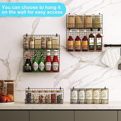 JKsmart High Capacity 6-Tier Spice Rack Organizer with Door Hook, Wall-Mounted & Over-the-Door for Kitchen Pantry Cabinet - Black - Image 4
