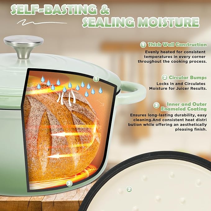 Enameled Cast Iron Dutch Oven Pot with Lid, Incl. Sourdough Bread Baking Supplies Like Banneton Bread Proofing Basket, Starter Jar, Scoring Tool Lame, 5QT Dutch Oven for Bread Baking, Oven Safe up to 500°F - Image 4