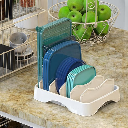 Simple Houseware Food Container Lid Organizer, Adjustable Dividers Lids Storage, 10''x8'', White - Image 4