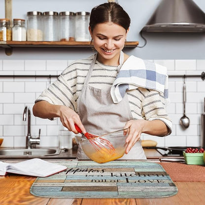 Sanwarm Absorbent Dish Drying Mat, Happiness Is A Kitchen Full of Love Microfiber Pad for Kitchen Counter, Coffee Bar Decor, Heat Resistant and Reversible, 18" x 24"
