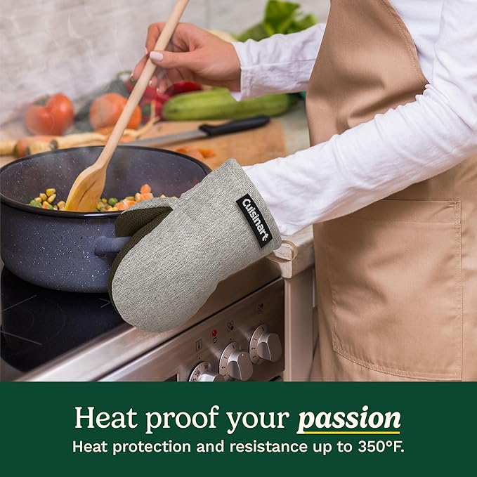 Cuisinart Heritage Mini Oven Mitts – 5.5” x 7” Heat-Resistant Kitchen Mitts for Oven with Non-Slip Neoprene Palm, Cotton Filling, and Faux Leather Loop – Durable Oven Mitt Set for Cooking & Baking - Image 3