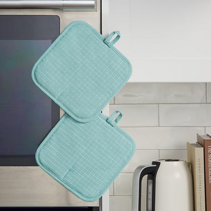 KITCHENAID Gourmet Series Gridlines Pot Holders 2-Pack Set, Heat Resistant up to 600°F, Soft Silicone Grip, Magnetic Cuff, Mineral Water Aqua, 8"x8" - Image 5