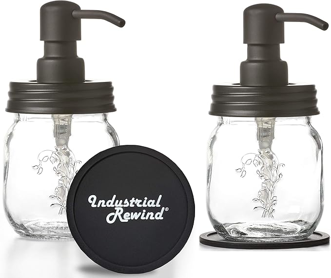 Black 12oz Mason Jar Soap and/or Lotion Dispensers for Hand Sanitizer, Liquid Soap or Hand/Body Lotion (Black, 2pk 12oz)