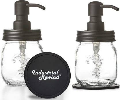 Black 12oz Mason Jar Soap and/or Lotion Dispensers for Hand Sanitizer, Liquid Soap or Hand/Body Lotion (Black, 2pk 12oz)