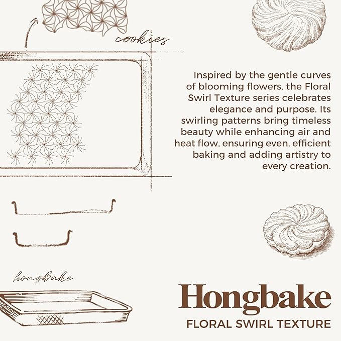 HONGBAKE Nonstick Baking Sheet Pan Set of 3, Cookie Sheets for Oven, Non-Toxic Half/Quarter/Jelly Roll Pans with Floral Swirl Texture, Heavy Duty 0.8mm Thick Oven Trays for Cooking, Champagne Gold - Image 3