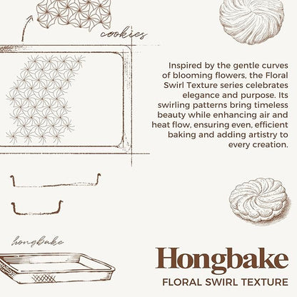 HONGBAKE Nonstick Baking Sheet Pan Set of 3, Cookie Sheets for Oven, Non-Toxic Half/Quarter/Jelly Roll Pans with Floral Swirl Texture, Heavy Duty 0.8mm Thick Oven Trays for Cooking, Champagne Gold - Image 3