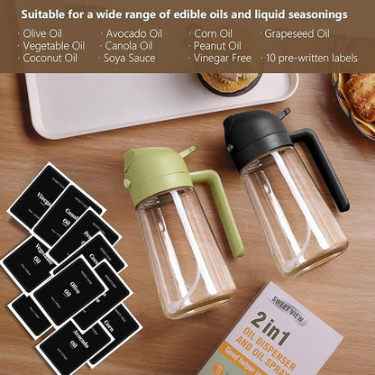 SWEET VIEW 2PCS Oil Sprayer for Cooking, 16oz/470ml Glass Oil Dispenser/Pour Bottle, Kitchen Accessories, Kitchen Gadgets for Air Fryer, Salad, BBQ, with Stickers (Black,Black) - Image 7