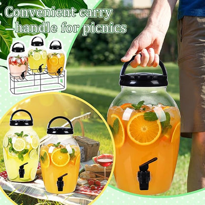 Tanlade 3 Pcs Plastic Drink Dispenser with Spigot and Metal Stand 1.2 Gallon Beverage Dispenser for Parties Juice Dispensers Lemonade Jar with Lids for Cold Drink Tea Water Container (Black)