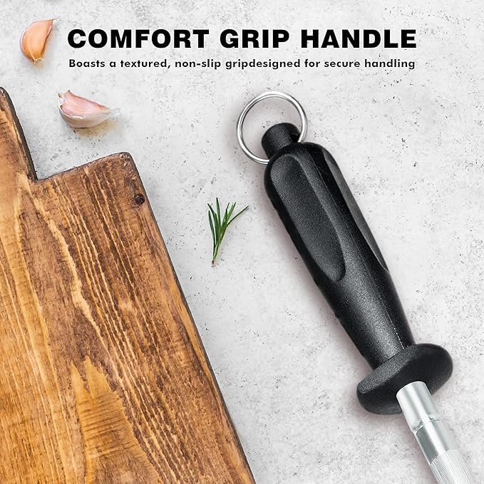 Knife Sharpener Rod, Kitchen Knives Sharpener Carbon Steel Professional Knife Sharpening Steel, Honing Rod with Hanging Holes (13 inches) - Image 3