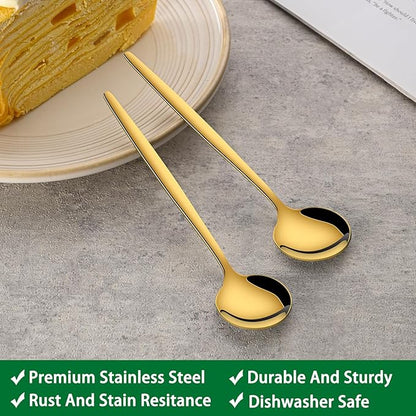 5.1 Inch Coffee & Tea Spoon,6 Pieces Gold Stainless Steel Teaspoon,Mini Spoons For Dessert And Coffee,Durable Demitasse Coffee Spoons For Dessert - Image 3