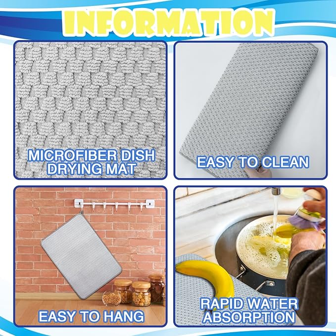 3 Pack Microfiber Dish Drying Mat,24 x 17 inch Super Absorbent Drying Pad,Large Size Dish Drying Mat for Countertops,Sinks,Draining Racks,Gray - Image 3