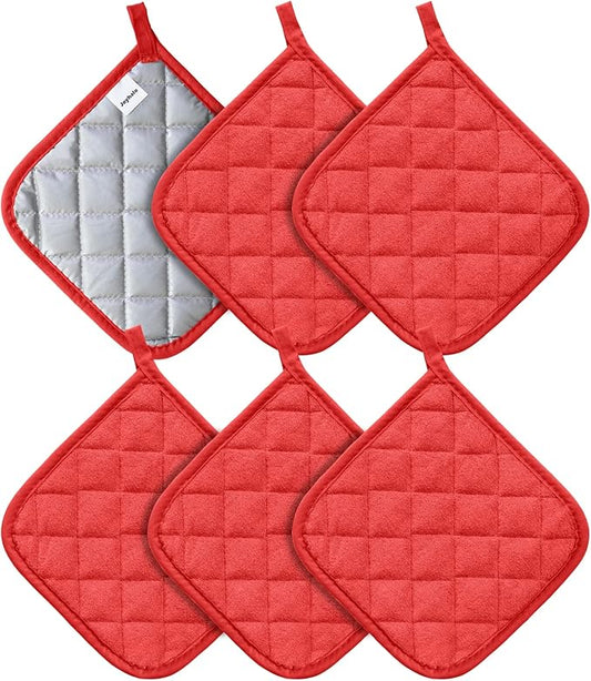 Joyhalo 6 Pack Pot Holders for Kitchen,Cotton Oven Holder with Great Heat Resistance,Non Slip Hot Pads for Kitchen Clearance,Red by Joyhalo