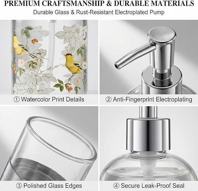 Topadorn 17oz Glass Soap Dispenser with Plastic Pump for Kitchen and Bathroom, Refillable Clear Bottle for Dish Soap & Hand Soap