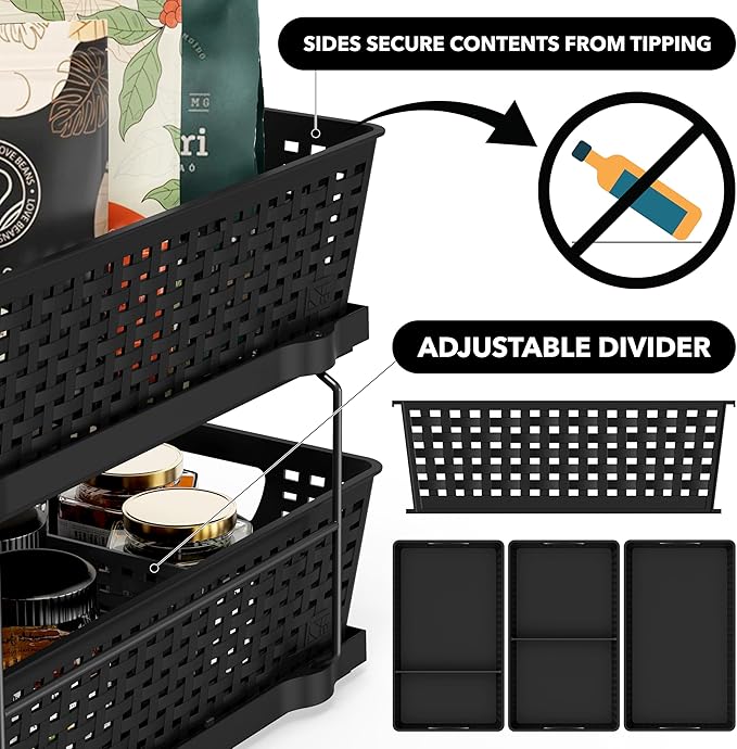 Simple Houseware 2 Tier Bathroom Organizer Tray Pull-Out Sliding Drawer, Under Sink Storage, Black - Image 4