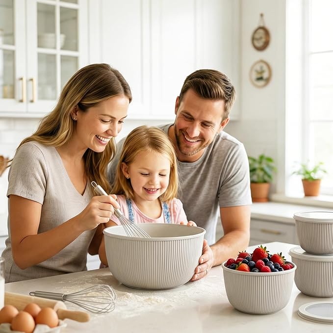 BoxedHome Nesting Plastic Mixing Bowls, BPA-Free Plastic, Microwave and Dishwasher Safe, Set of 4, 1.27/2.22/3.38/4.76quart, Grey - Image 10