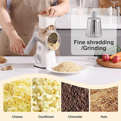 Rotary Cheese Grater Hand Crank, Kitchen Mandolin Vegetable Cheese Shredder with 3 Interchangeable Blades,Easy Clean Rotary Grater with Handle,Kitchen Grater Grinder for Cutting Cheese,Vegetable Nuts - Image 5
