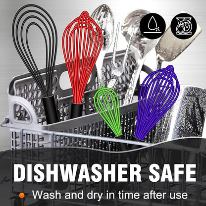 Walfos Whisk,Whisks for Cooking Non Scratch.Silicone Whisk Set of 4 Kitchen Wisk-11in Flat wisk and 7+9+11in Balloon Whisk.Nice for Mixing,Whisking and Stirring.Dishwasher Safe.(4pcs-Colorful) - Image 8