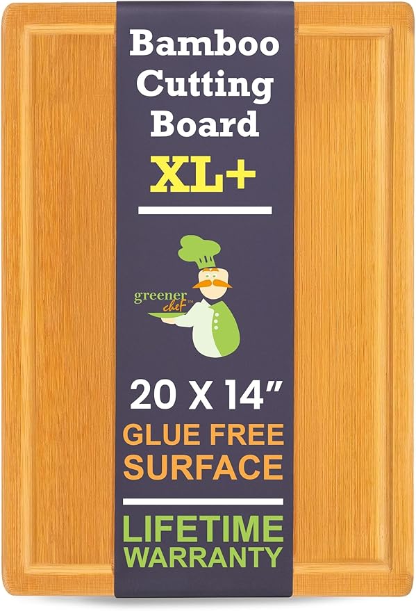 20 Inch Bamboo Wood Cutting Board Featuring Super-Sized Glue-Free Surface™ – Heavy Duty Butcher Block for Safe Meal Prep, Chopping & Carving with Lifetime Replacements - Rectangle - Image 9