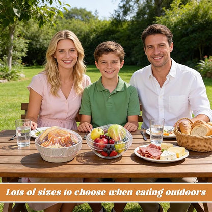200 Pcs 6 Size Plastic Bowl Covers with Elastic Bulk, Reusable Bowl Covers Disposable Food Storage Plastic Wrap for Kitchen Leftovers Outdoors Picnic (Vivid Colors)