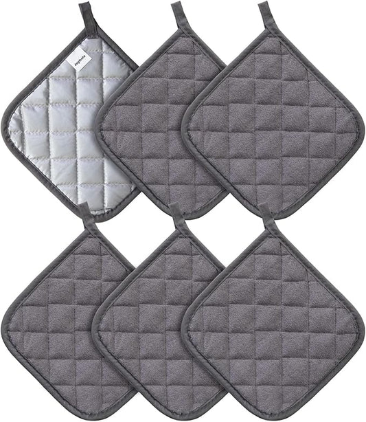 Joyhalo 6 Pack Pot Holders for Kitchen,Cotton Oven Holder with Great Heat Resistance,Non Slip Hot Pads for Kitchen Clearance,Dark Grey by Joyhalo
