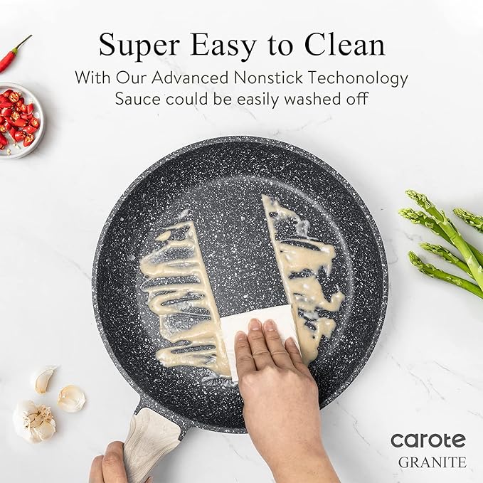 CAROTE 26Pcs Pots and Pans Set, Nonstick Cookware Sets, Granite Induction Cookware Non Stick Cooking Set w/Frying Pans & Saucepans(PFOS, PFOA Free) - Image 5