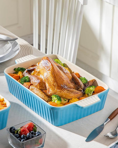 MALACASA 4.4 QT Baking Dish, 9x13 Large Casserole Dish for Oven, Ceramic Baking Pan, Rectangular Lasagna Pan Deep with Handles for Baking, Durable Microwave Oven Safe, Blue, Series BAKE-BAKE - Image 8