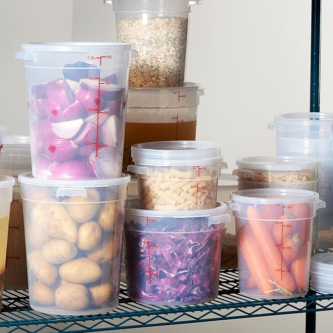 CURTA 4 Quart Translucent Round Food Storage Container with Lid, Pack of 4 – NSF Listed, BPA-Free, Commercial-Grade Polypropylene, Freezer & Dishwasher Safe, Non-Stick, Easy-Read Graduations