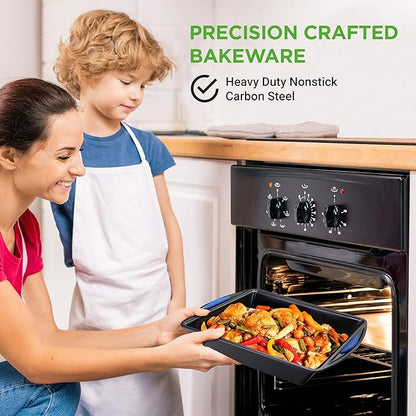 NutriChef 10-Piece Nonstick Bakeware Set - Heavy Duty Carbon Steel Baking Trays w/Silicone Handles - Includes Cookie Sheets, 12-Cup Muffin Pan, Pizza & Loaf Pan, Round & Square Pans - Easy to Clean - Image 2