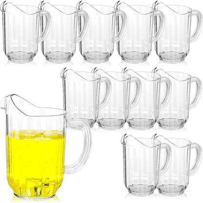 Tessco for you 12 Pcs Plastic Pitchers 60 Ounce Clear Restaurant Jug Large Water Pitcher Carafe Serve Milk Tea Juice Drink for Parties Container Dispenser Beer Jar (Classic) by Tessco