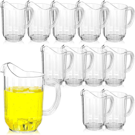 Tessco for you 12 Pcs Plastic Pitchers 60 Ounce Clear Restaurant Jug Large Water Pitcher Carafe Serve Milk Tea Juice Drink for Parties Container Dispenser Beer Jar (Classic) by Tessco