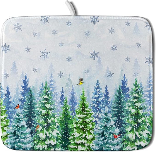 Winter Dish Drying Mat Forest Kitchen Mat for Counter for Home Season Decor 18 X 16 In by Giwawa