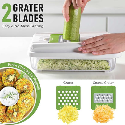 Mueller Vegetable Chopper, Mandoline Slicer, Food Veggie Chopper, Cheese Grater, Onion Vegetable Cutter with Container, Dicer, Kitchen Gadgets & Essentials, White Sand/Green - Image 6