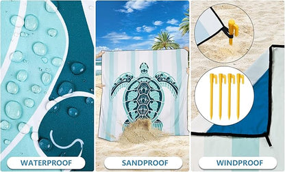 HIHOHO Beach Blanket Waterproof Sandproof Extra Large Beach Mat 79" X 83"/120"x108"for 1-8 Adults Quick Drying Durable Outdoor Picnic Mat for Beach Travel Camping Hiking