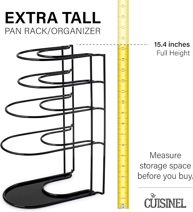 Cuisinel Heavy Duty Pots and Pans Organizer - Extra Large 5-Tier Rack - Holds Cast Iron Skillets, Dutch Oven - Durable Construction - Space Saving Kitchen Storage - No Assembly Required - Black 15.4" - Image 6