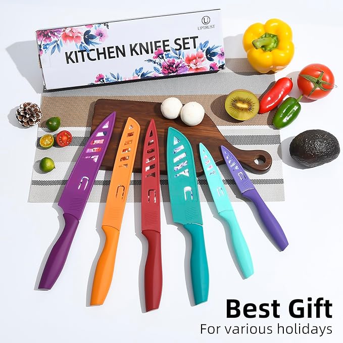 UPTRUST Knife Set, 12-piece Kitchen Knife Set Nonstick Coated, Professional Kitchen Cutlery Set for Chef, Cooking, Camping, Outdoor, Gift for Mom - Image 7