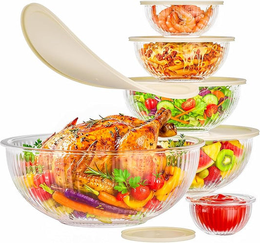 Jelife Glass Mixing Bowls with Lids Sets - 6 Packs Size: 5.9-3.7-2.1-1-0.5-0.2QT, Borosilicate Nesting Glass Bowls Containers for Baking,Salad,Meal Prep,Serving,Food Storage,BPA Free & Dishwasher Safe