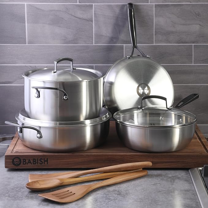 Babish 10-Piece Professional Tri-Ply Non-Toxic Pots and Pans Cookware Set – Durable, Even Heat Distribution - Image 2